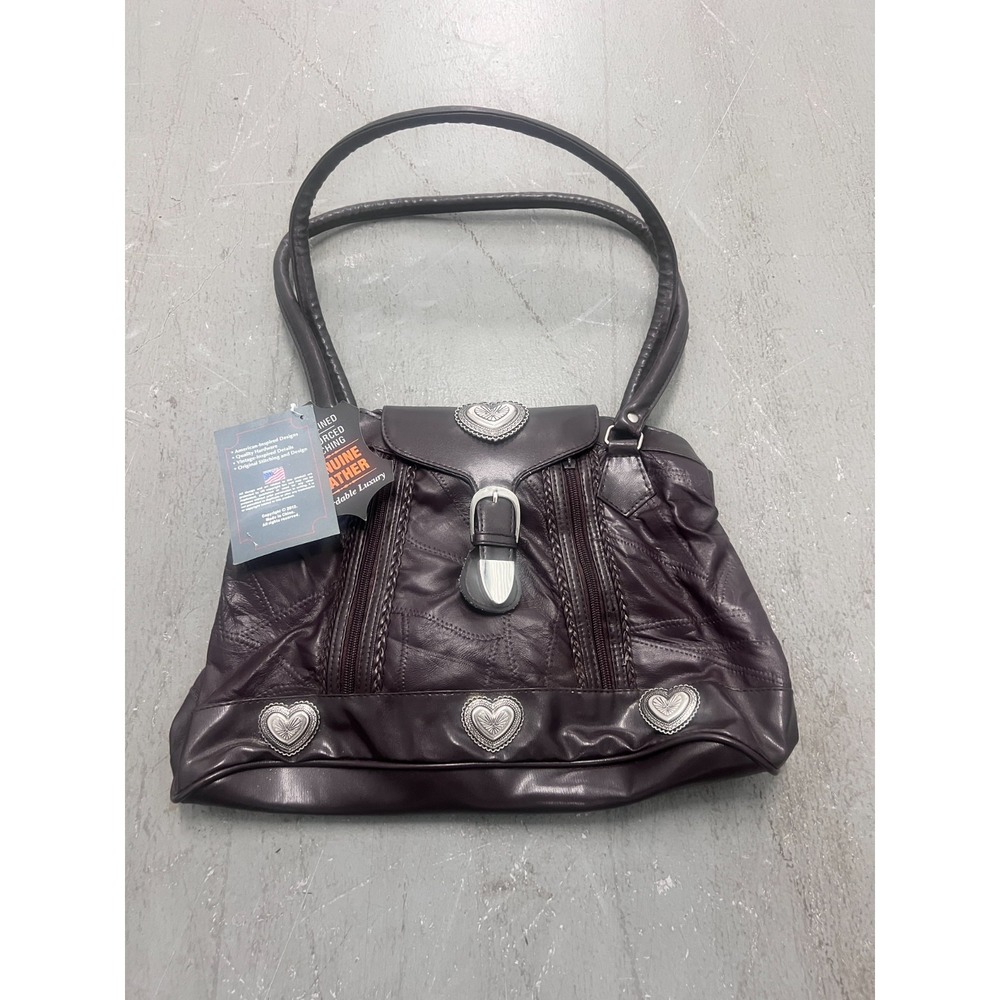 Embassy Handbag Womens Burgundy Genuine Leather Heart Embellished Shoulder Strap